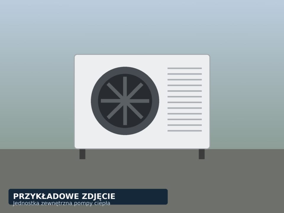 Pompa ciepła powietrze–woda po montażu, widok z przodu